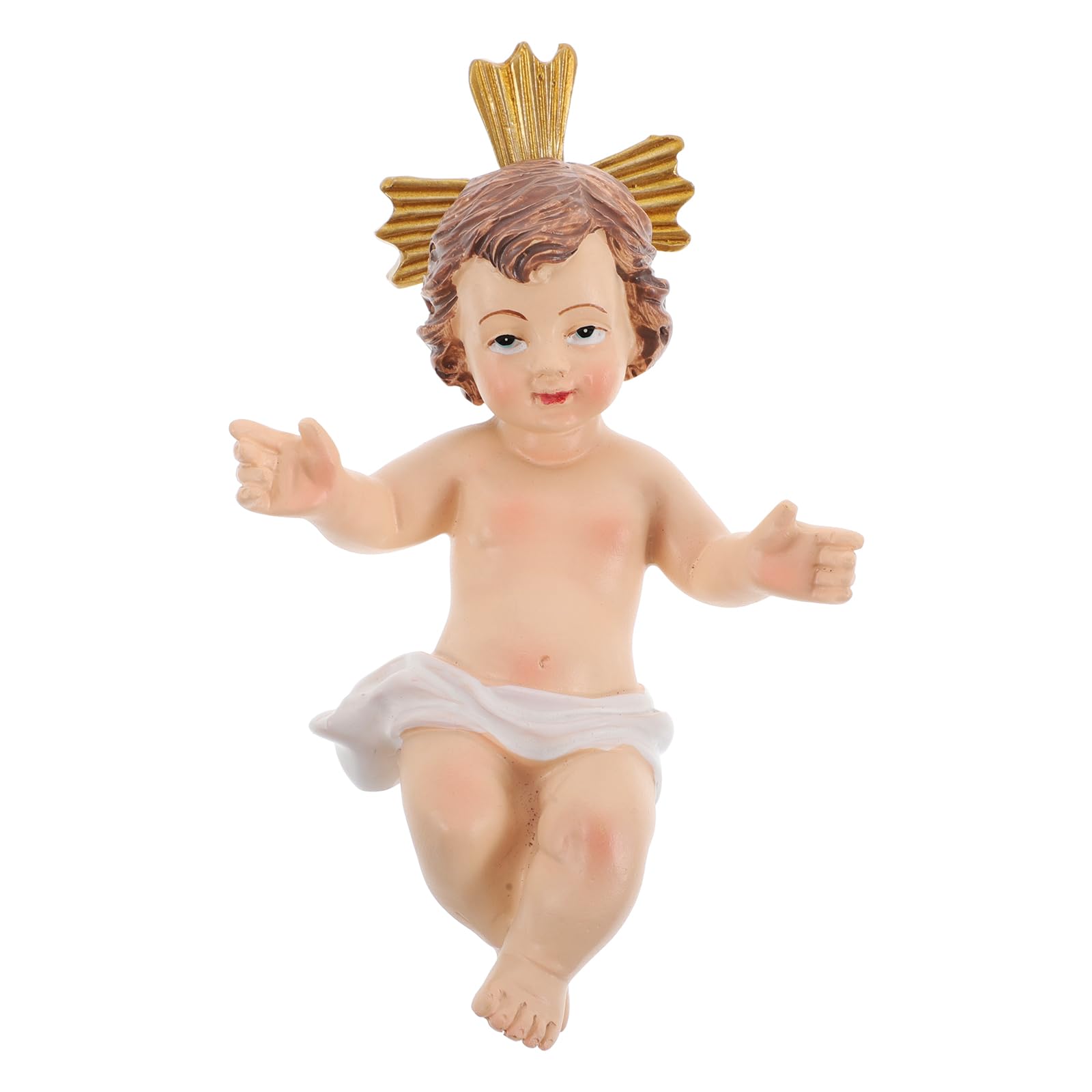 LOGOFUN Baby Jesus Figurine Resin Baby Jesus Statue Baby Jesus Nativity Collectible Craft with Cross for Home Office Shelf Table Decor - 12CM