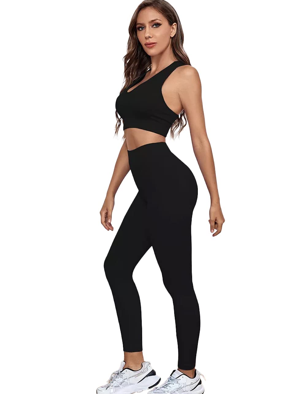 GenericSeamless Women's Yoga Set Gym Wear, Workout Fitness Clothes, Sports Crop Top and Leggings, Tracksuit Two Piece Outfit (L)