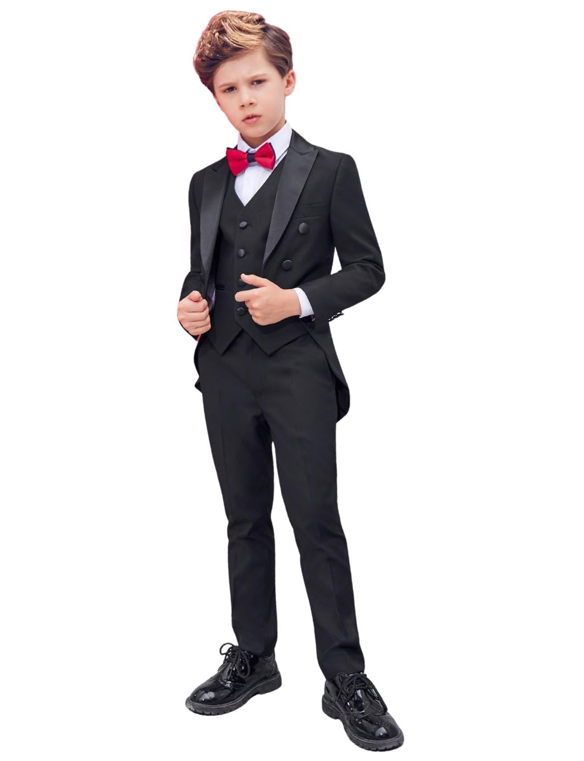 Jungen Dreiteiliger Anzug Trauzeugen Spitze Revers Zweireihige Knöpfe Jacke Weste Hose Hochzeit Smoking