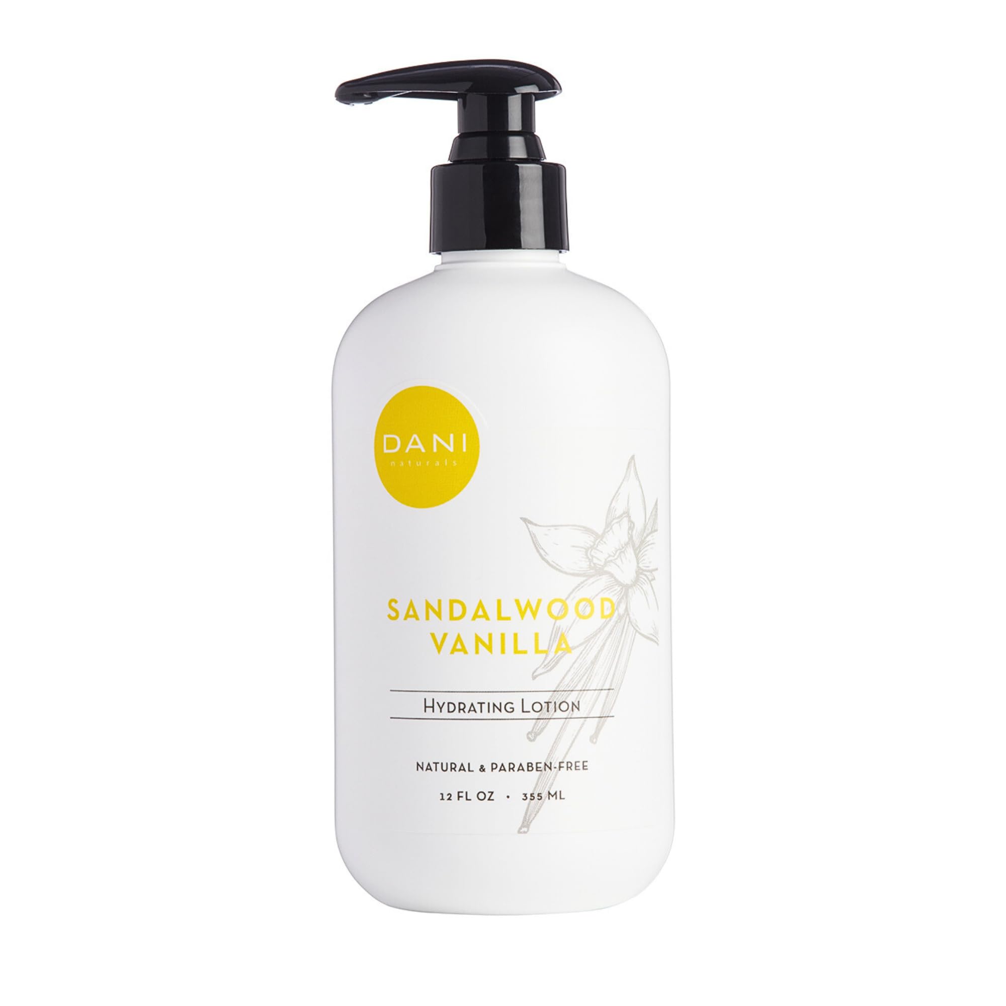 DANI Natural Hand & Body Lotion Naturals - Warm Sandalwood Vanilla Scented Aromatherapy - Moisturizing Shea Butter & Aloe - with Natural & Organic Ingredients - 12 Ounce Bottle