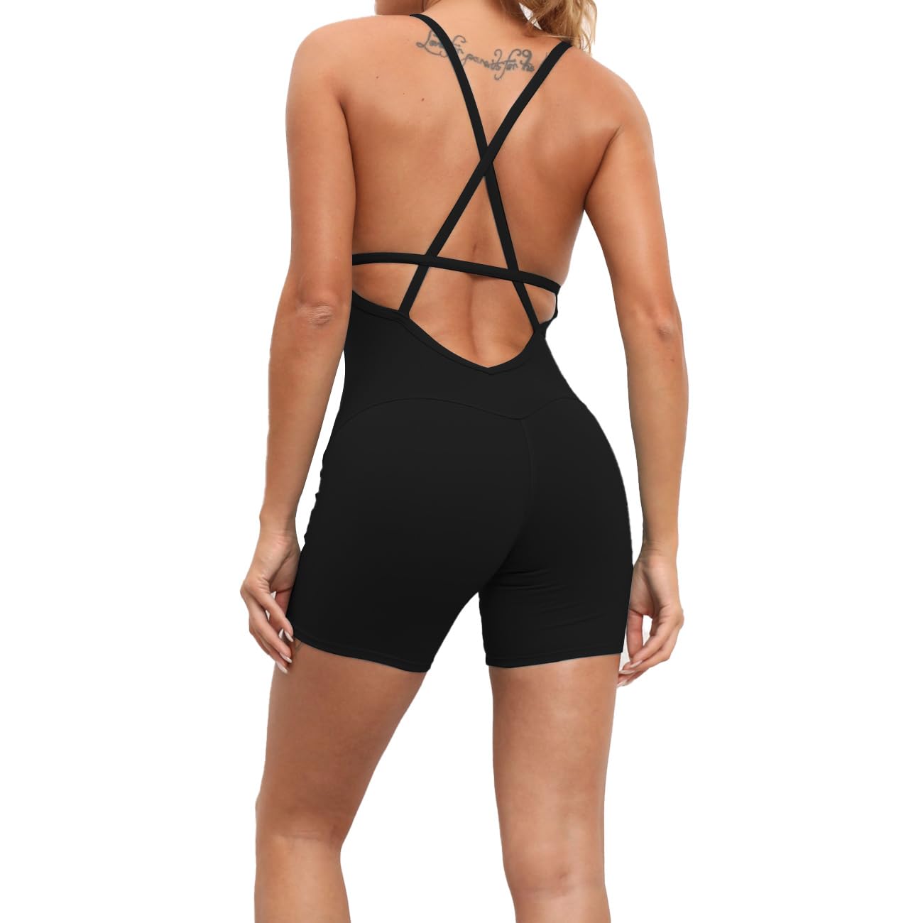 KOEMCY Mono para Mujer Corto sin Mangas Monos Deportivo Pantalones Traje de Una Pieza Casual Jumpsuit sin Espalda Bodycon Traje de Yoga para Gimnasio