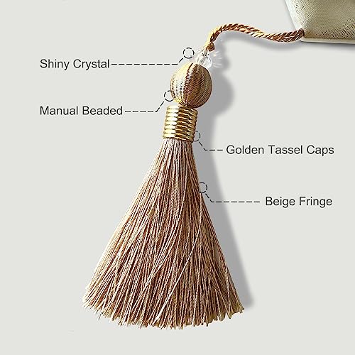 HeMiaor Chenille Jacquard Thick Table Runner Delicate Tassel for Meeting Decor and Dining Table Retro Embroidery Pattern for Christmas Festive Wedding Decoration Beige 60 inches Long - Image 3