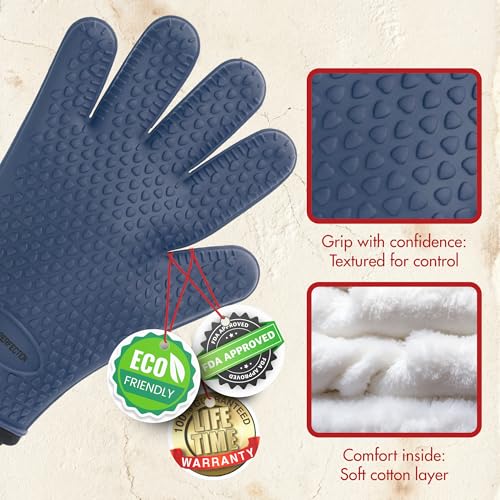 Image of KITCHEN PERFECTION Silicone Pizza Oven Gloves - Heat Resistant Oven Mitts | Waterproof, 5-Finger Design For A Better Grip, for Outdoor & Indoor Pizza Ovens, Compatible with Ooni, Ninja, Gozney & More