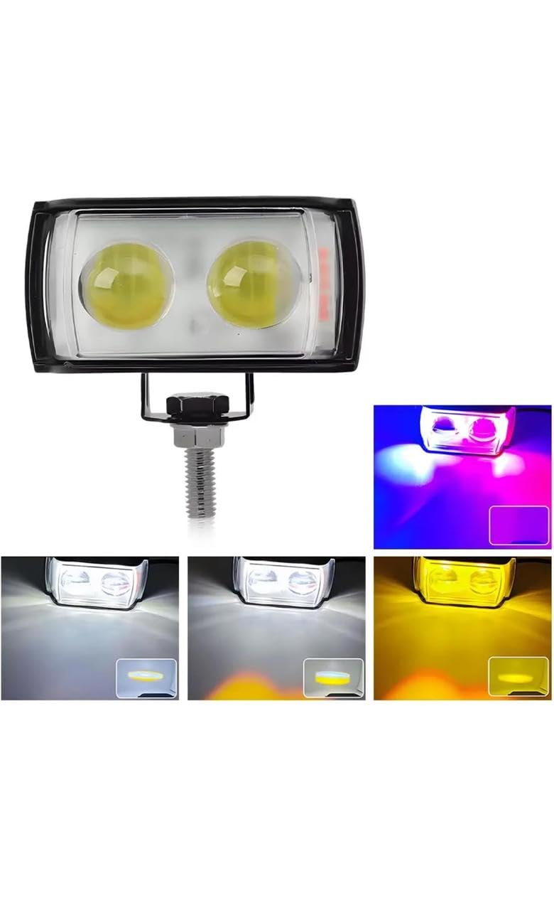 2 lens or Double Lens LED plastic Fog Light For motorcycle With Yellow&White Fleshing Light Reflection 12V, (Pack Of 2, Red&Blue Drl)-image-36