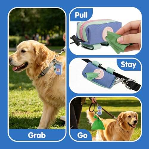 Image of Dog Poop Bag Holder for Leash, Zippered Canvas Poop Bag Dispenser Pouch with Velcro Straps & Metal Carabiner Clip, Holds Keys & Treats for Daily Dog Walking