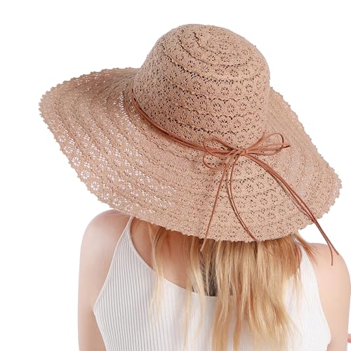 Sombrero de playa para mujer con ala ancha y encaje