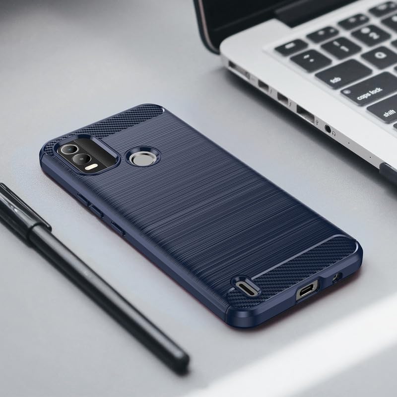 Image of Hybrid Carbon Fiber Back Case for Nokia C21 Plus (Blue)