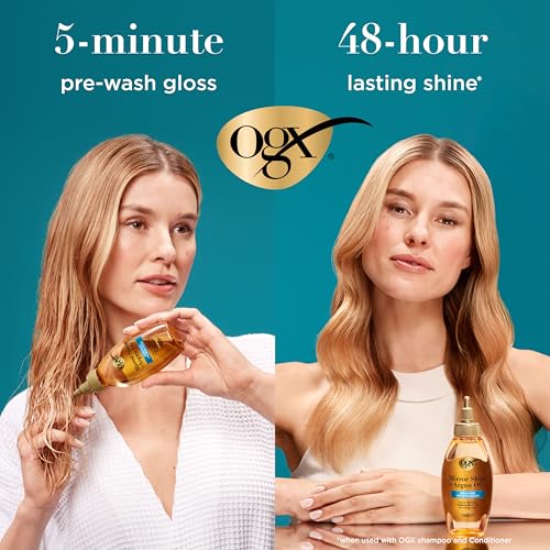 OGX Mirror Shine + Argan Oil Pre-Wash Hair Gloss, Rinse Out Treatment, Glossy Shine, Smoothing Repair, Lightweight, Silicone Free, Mends Split Ends, 118ml - Image 3