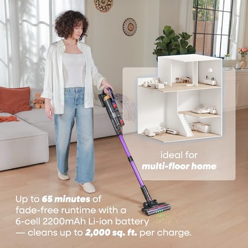 UNINELL HOME UV2 Cordless Vacuum Cleaner, 48000Pa/550W Vacuum Cleaners for Home, Lightweight Stick Vacuum with 65Mins Runtime, Self-Standing&Wall Mount Charging, Tangle-Resistant Vacuum for Pet Hair - Image 4