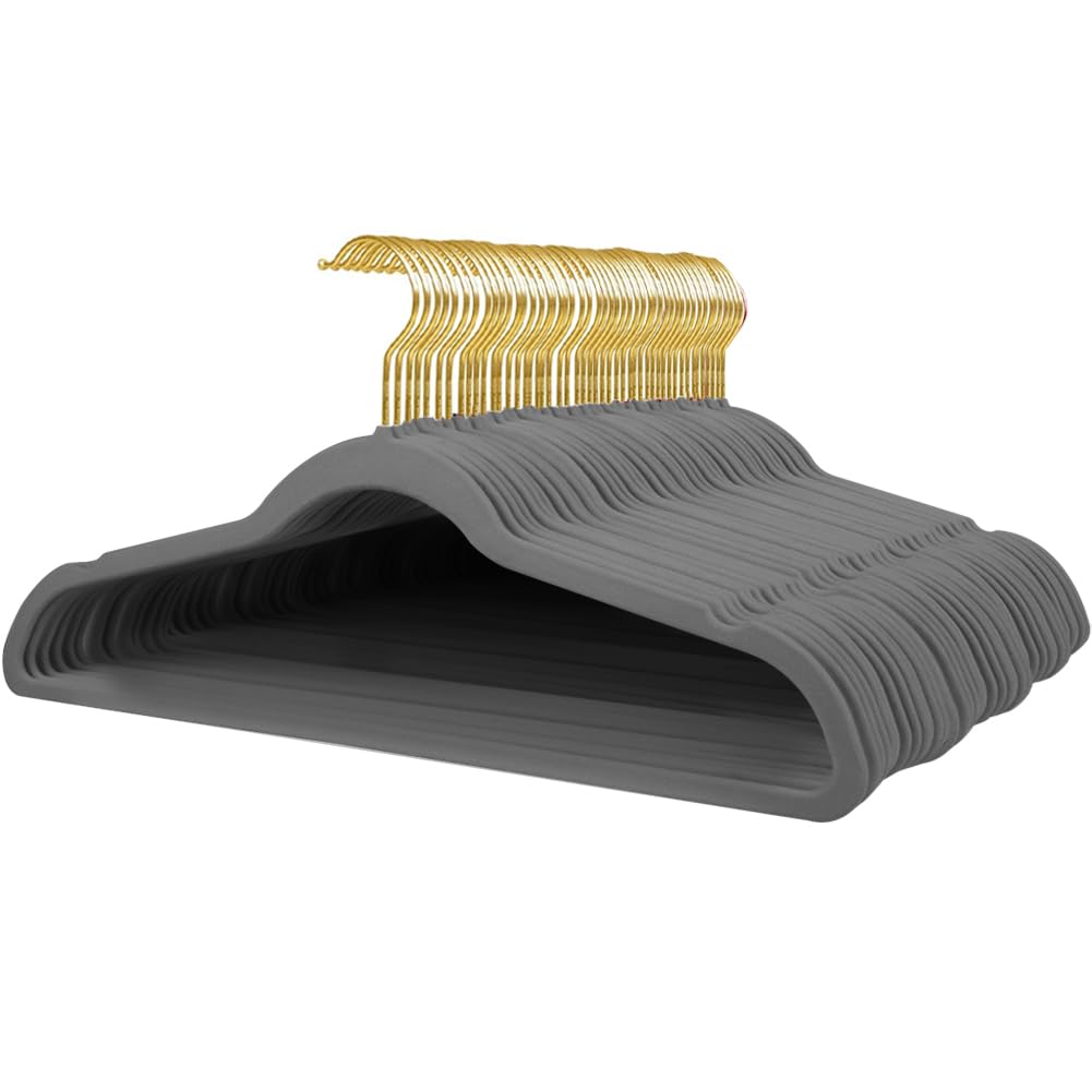 Stormix Adult Velvet Hangers Non-Slip Shoulder Notches, 17.3'' 52 Pack Gray