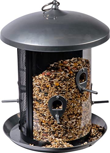 dobar® XXL Futtersäule Ganzjahresfütterung hängend - Vogelfutterspender mit Dual-Silo - Futterstation aus Metall zum Hängen - Vogelfuttersäule Sämereien/Nüsse - 20 x 20 x 32 cm - Grau