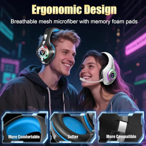 Image of Ordtop 2.4GHz Wireless Gaming Headset for PS5 /PS4 /Switch, 45H RGB Lights