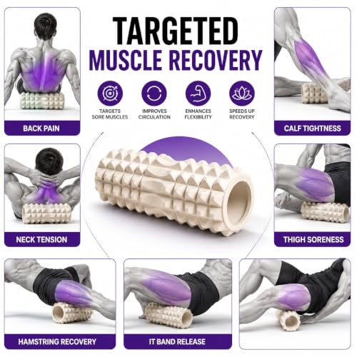 Image of Faom Roller for Exercise Gym- Deep Tissue Body Massage Roller for Back Pain, Neck & Knee - Yoga Roller Fitness Workout, Muscle Massager Equipment, Stretching Tool -33cm (WHITE)