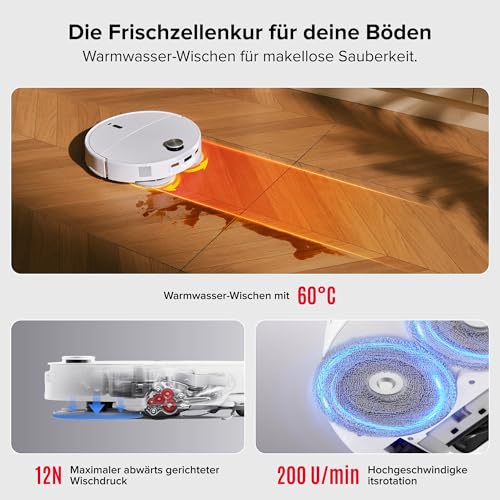 roborock Qrevo Curv 2 Pro Saugroboter mit Wischfunktion&Hebarem Wischmopp, 25.000 Pa HyperForce Saugkraft, Dual Anti-Tangle-System, 100°C Heißwasser-Moppwäsche, Reactive Al-Hinderniserkennung (Weiß)