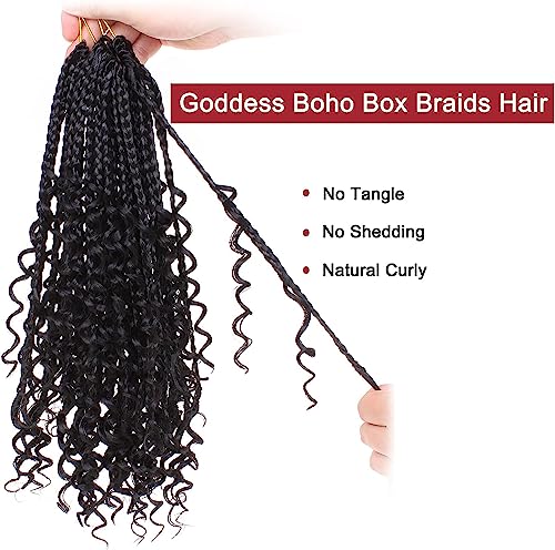 XTREND 10Inch 8Packs Boho Box Braids Crochet Hair with Curly Ends 14strands/pack Pre Looped Black Messy Goddess Box Braids Hair Extensions Individual Synthetic Bob Goddess Locs Hair - Image 3