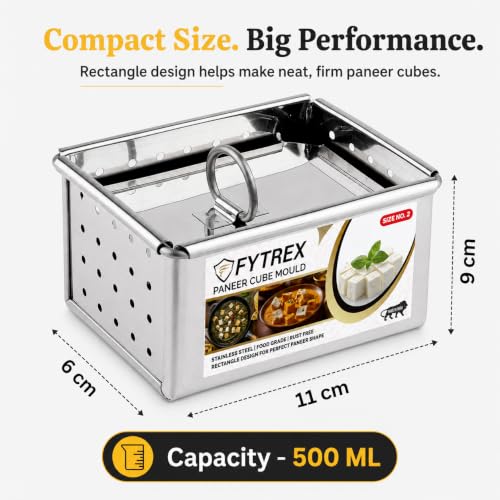 Image of Paneer Maker Steel - 500 ML (11 x 9 x 6 cm) | Healthy Homemade Paneer & Tofu Press Mould | Premium Stainless Steel Paneer Maker with Lid | Rust-Free, Durable & Easy to Clean