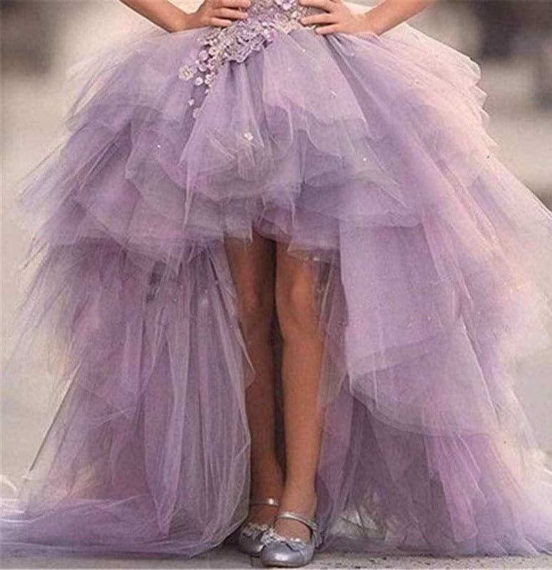Girls Flower Girl Dress Tiered Tulle Pageant Dresses High Low Appliques Princess Kids Formal Party Ball Gown4