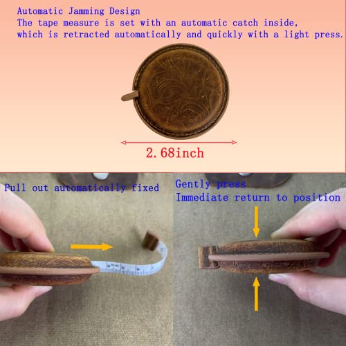 Gyghaoho Retro Leather Retractable Measuring Tape Sewing Measure 1.5M/59" Dual Sided Leather Tape Measure For Body Cloth Tailors Medical Measurements Round Small Tape #TOP1