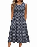 Zeagoo Sundress with Pocket Knee Length Dress Floral Beach Dress O Neck Summer Sleeveless Tank Midi Dress Casual Swing Aline Loose Tshirt Dress