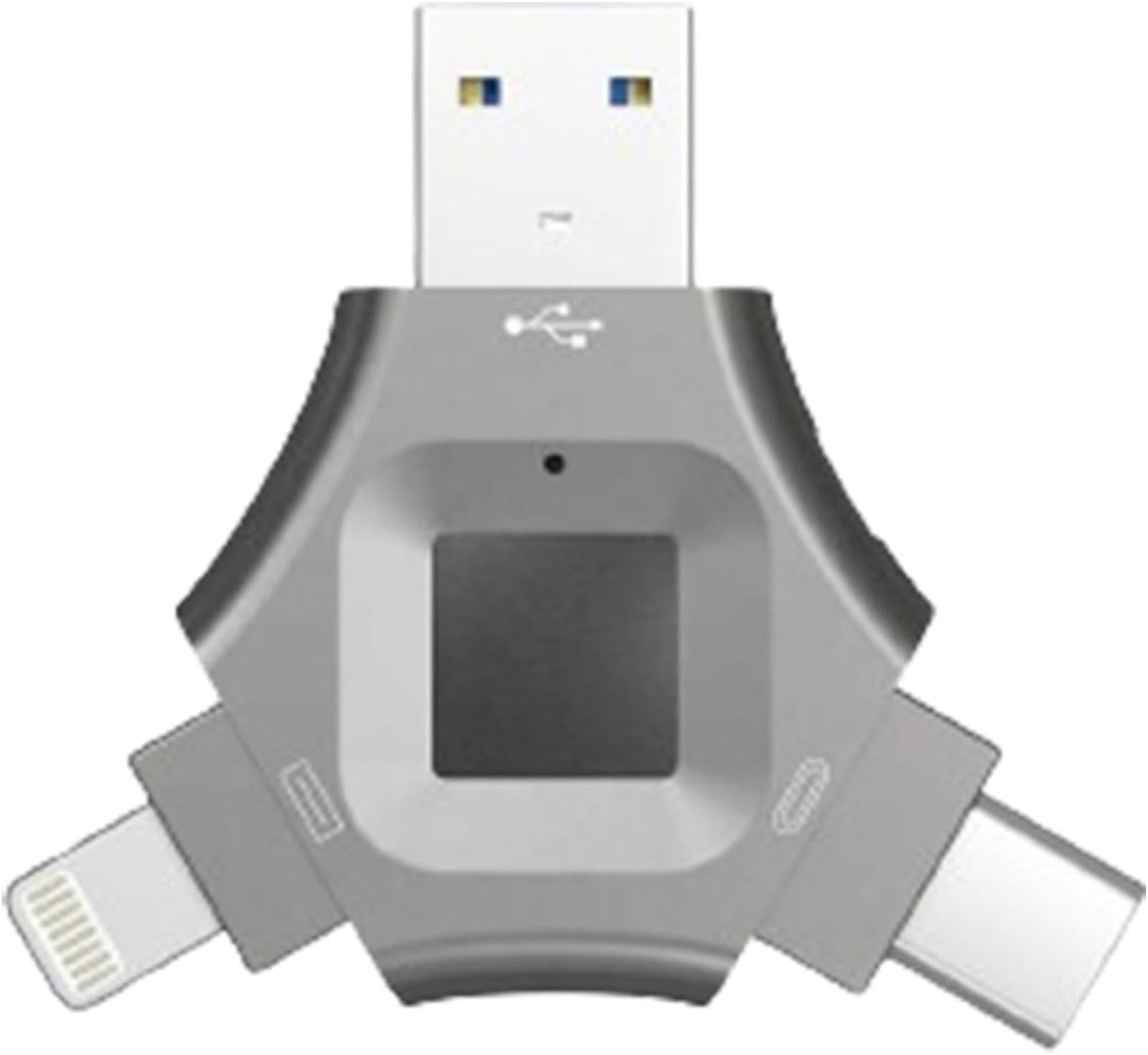 Chiavetta USB 3 in 1 con crittografo, chiavetta USB 3.0 multi-porta con Lightning, USB C e sicurezza delle impronte digitali per iPhone, Android e PC