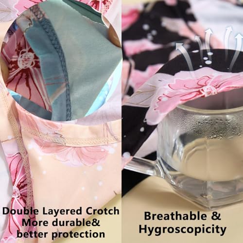 Image of Women's Plus Size XL-5XL Underwear High Waist Briefs Panties Rose Floral Print Ladies Undies 5-Pack