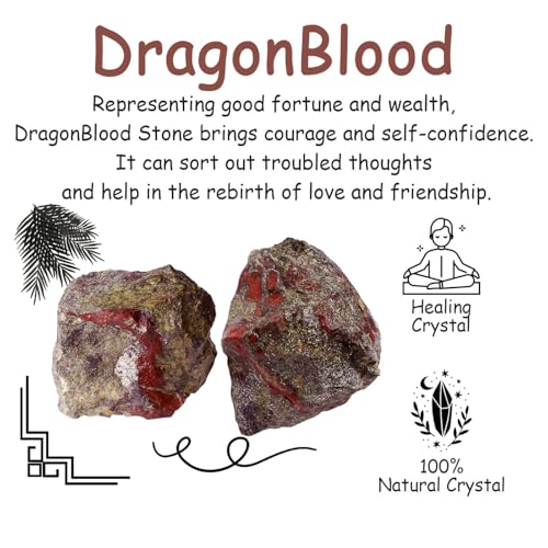 Image of 2Pcs Dragonblood Stone 1.8-2.2 inch Large Raw Crystals and Healing Stones Crystal Rough Rocks for Cabbing Decoration Polishing Tumbling Wrapping DIY Wicca Reiki Wire Gifts Natural Rock