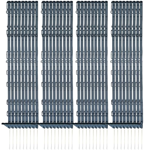 20x Weidezaunpfähle 105cm dunkelgrün mit 9 Ösen einseitiger Trittstufe und verzinktem Erdspieß