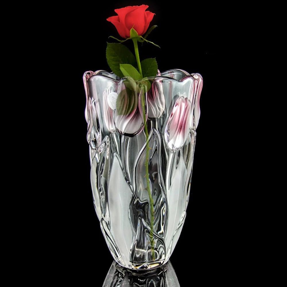 Glass Flowers Vase 9.3 inch Tall, Unique Crystal Vases for Tables Centerpieces, Vintage and Tulip Shape Large Vases Christmas Thanksgiving Gifts. - Image 4