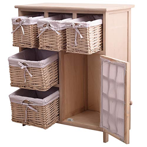 Rebecca-Mobili-Aparador-Multiusos-Ahorra-Espacio-comoda-con-1-Puerta-5-cestas-de-Mimbre-paulonia-Beige-Estilo-Country-Muebles-bano-Cocina-Medidas-70x60x30-cm-AxANxF-Art-RE4444