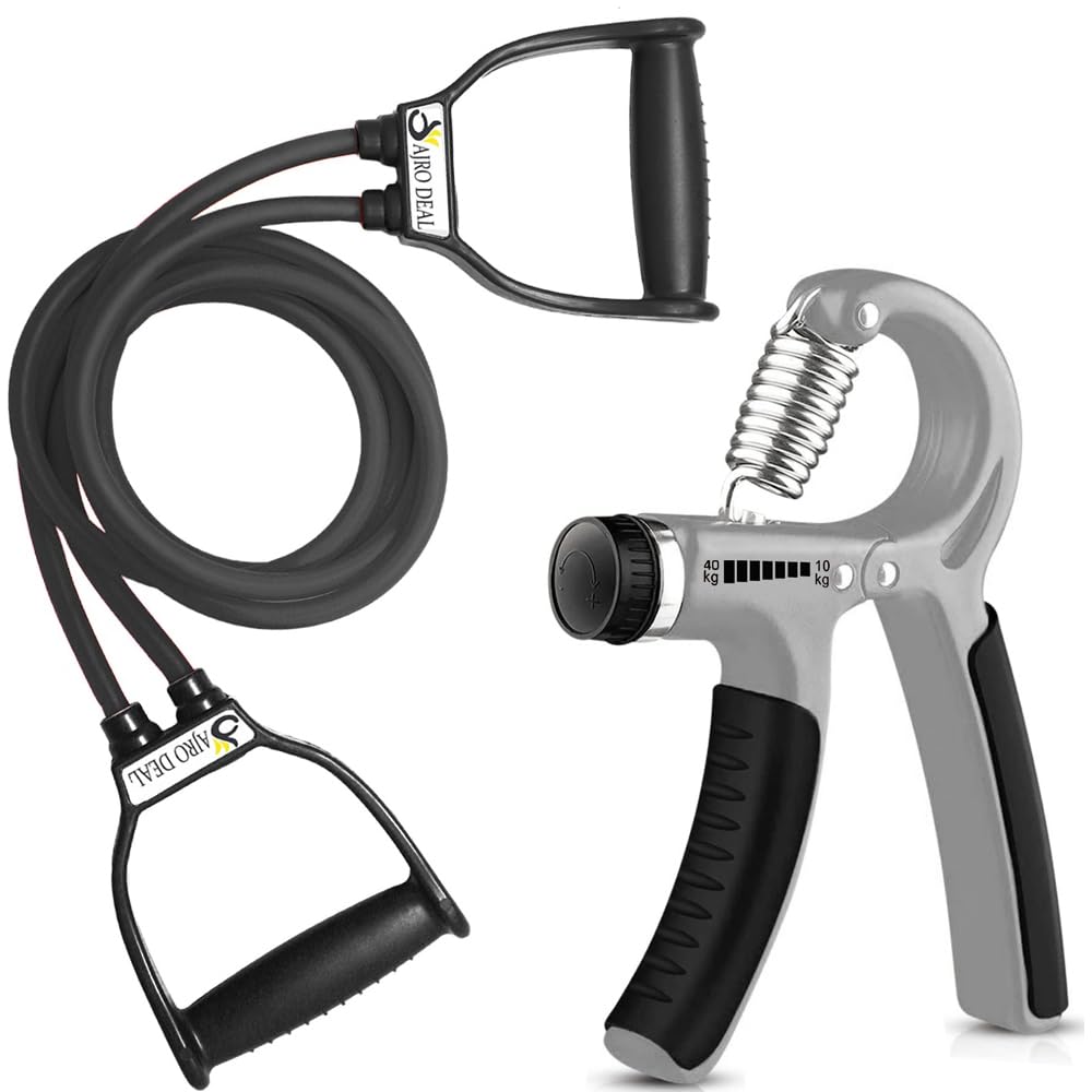 AJRO DEAL Adjustable Hand Grip Strengthener Hand Gripper & Resistance Band Combo for for Gym Workout Hand Exercise Equipment, Workout Band, Stretching Band-image-22