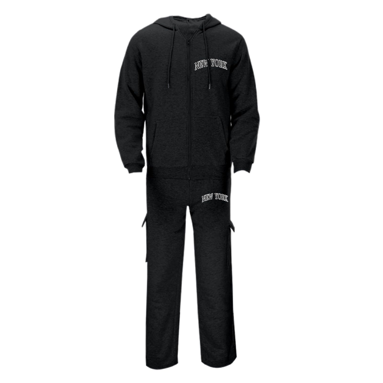Generisch Męski dres do joggingu, ze ściągaczem, zamek błyskawiczny, jednokolorowy, dres treningowy, strój rekreacyjny, przewiewna bawełna, ciepła bawełna Y2K, kieszenie, kaptur, zestaw sportowy