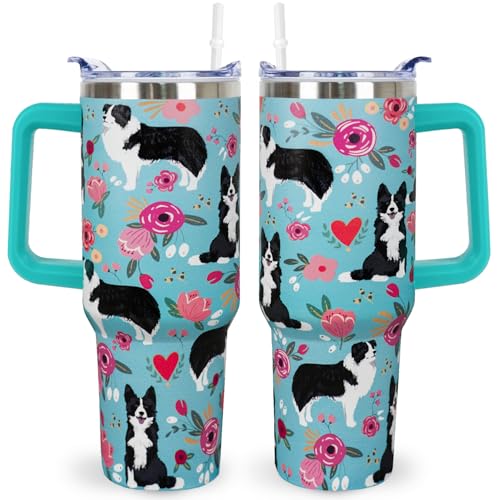 sxmluedn Border Collie Gifts for Women Cute Dog Tumbler Coffee Cup for Women Border Collie Travel Mug 40 Oz Stainless Steel Insulated Water Bottle With Lid and Straw