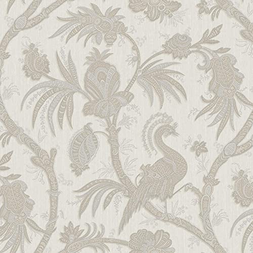 Floral Trail Exotic Birds Wallpaper - Cream Beige - Textured Modern Contemporary - Paste The Wall Heavyweight Vinyl