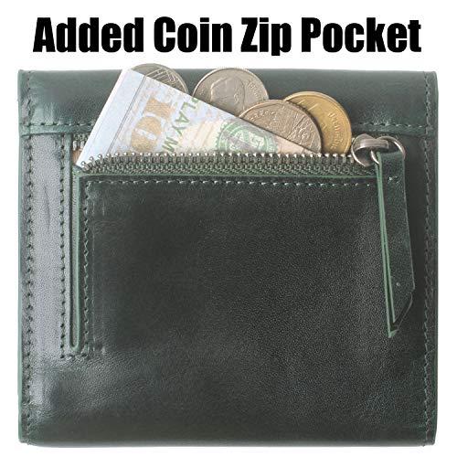 Small Leather Pocket Wallet for Women Bifold Zip Coin Purse RFID Blocking Women's Credit Card Holder Dark Turquoise