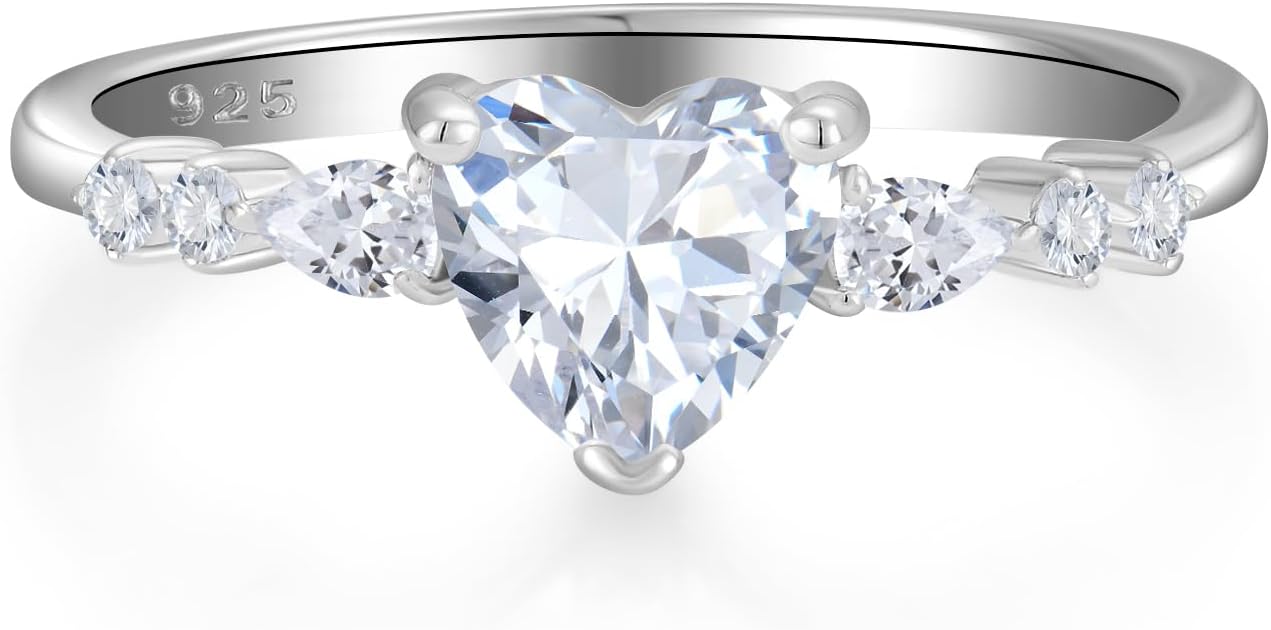 STARCHENIE Heart Ring for Women 925 Sterling Silver Heart Birthtone Engagement Wedding Promise Ring for her Size 5-10 - Image 2