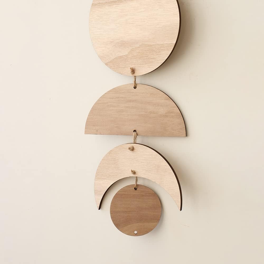 wooden Moon Phase Wall Hanging [Handmade Wooden Hanging Decorative 29.5" ] Home Decoration Log Handicraft Pendant Art Wall Decor for Bedroom, Headboard, Living Room, Dorm, Office, Apartment
