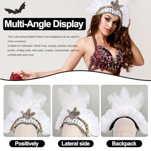image for MAOFENG Women's Carnival Feather Headpieces Ostrich Feather Headdress 