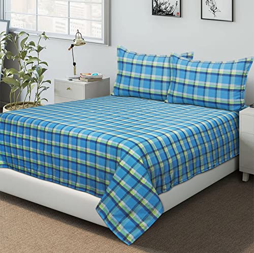 Image of AIRWILL, 200GSM Handloom Cotton Double Bedsheet with 2 Pillow Covers (Iran Dobby Blue)