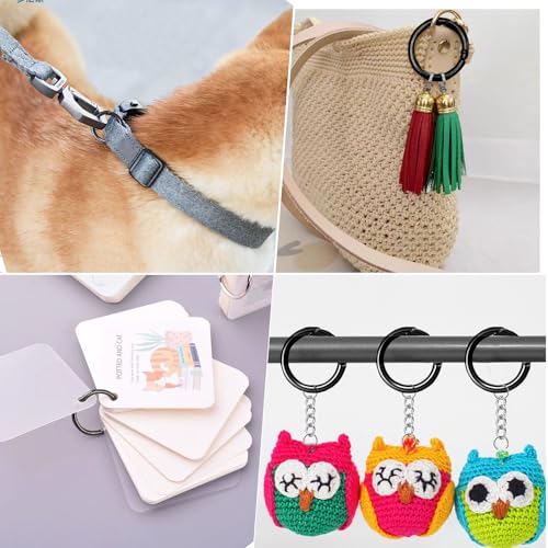 HavaCue 40 Stück Karabiner Rund 4 Größen O-Ring Karabiner,20/24/27/33mm Karabinerhaken Rund Runde Karabiners,Metall Karabiner Ring für Taschen Geldbörsen DIY Handwerk (Schwarz)