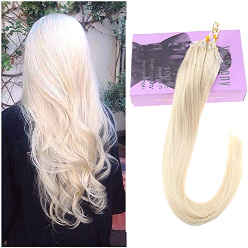 VeSunny 22 Inch Loop Human Hair Extensions Color #60 Platium Blonde Micro Bead Human Hair Extensions 1g/strand totally 100s per pack