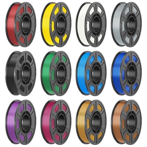 Image of 3D Printer Filament Bundle, Silk PLA Filament 1.75mm 12 Colors 250g Each, High Flow Speedy 3D Printer PLA Filament Bundle, Toal 3kg Rapid PLA, Fits for FDM 3D Printers and 3D Pens