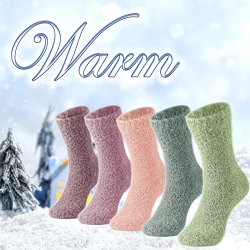 SISOSOCK 5 Pairs Fuzzy Soft Cozy Fluffy Socks for Women, Casual Warm Sleep Comfy Socks, Thick Winter Plush Gifts for Women2