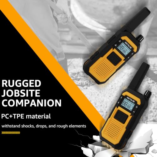 Image of Retevis RB48 IP67 Waterproof Walkie Talkies Long Range, MIL-STD-810H Heavy Duty Two Way Radio, Rugged & Large Front PTT, Vibration Alert, NOAA, Floating, for Construction Job Site (4 Pack) Yellow