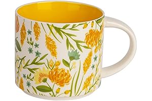 Floral Yellow Mug - Vintage Blossom, Hand Painted Ceramic Tea & Coffee Mug