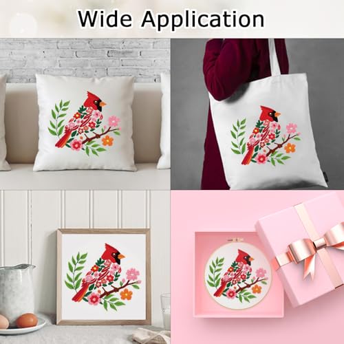 Image of Louise Maelys Cardinal Embroidery Kit, Cross Stitch Kit for Beginne | Animal Embroidery Starter Kit With Stamped Fabric, Hoop, Threads, Needles And Instructions For Adults,Easy Needlepoint