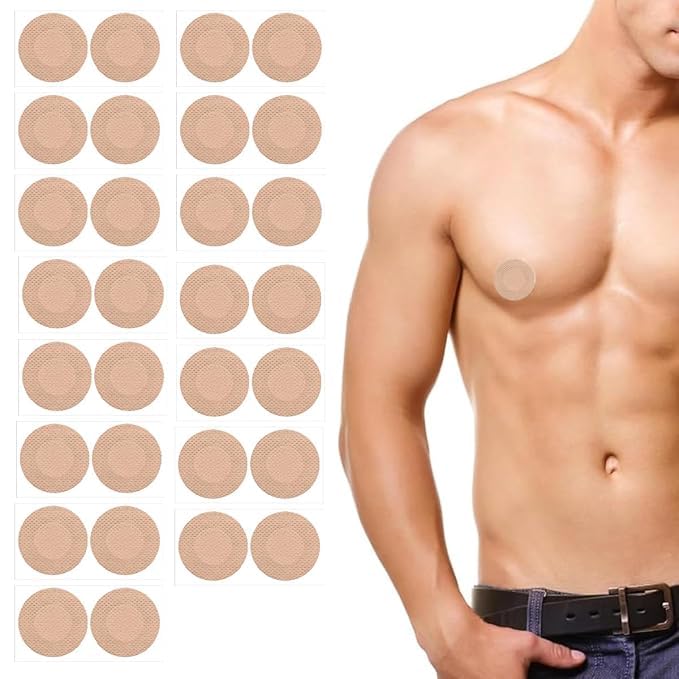Men Nipple Covers for Running & Sports, Sweatproof Adhesive Invisible Nipple Tape, Breathable Disposable Nipple Guards for Marathon, Gym, Cycling, 20 Pieces (10 Pairs)