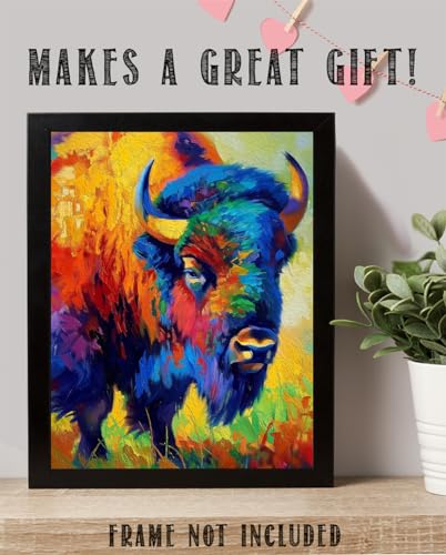 Lone Star Art Mighty Bison Abstract National Park Farmhouse Landscape 11X14 Unframed Poster American Buffalo Cabin Painting Vibrant Rustic Style thumb #3