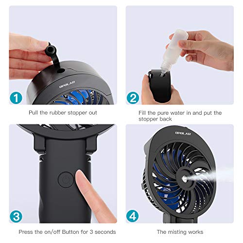 OPOLAR Handheld Misting Fan, 2600mAh Battery Operated Portable Fan with Personalized Cooling Humidifier, Water Spray Fan, Quiet USB or Rechargeable Battery Powered, 3 Settings Mini Mister Fan