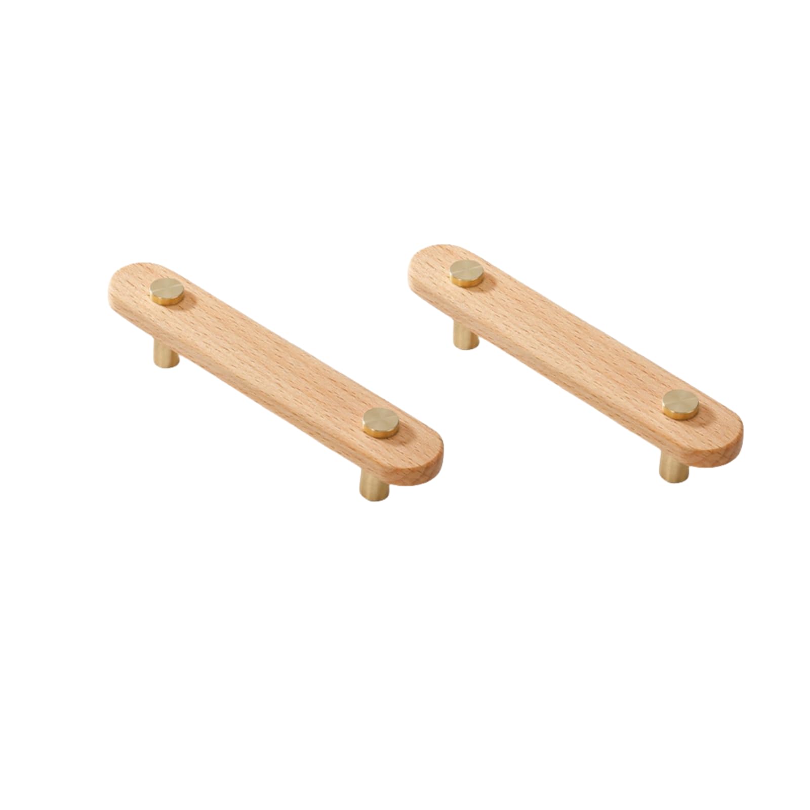 ITTRUH Wood Drawer Knobs,Cabinet Pulls 2Pcs Brass Beech Handles Wooden Wardrobe Door Room Solid(96mm)