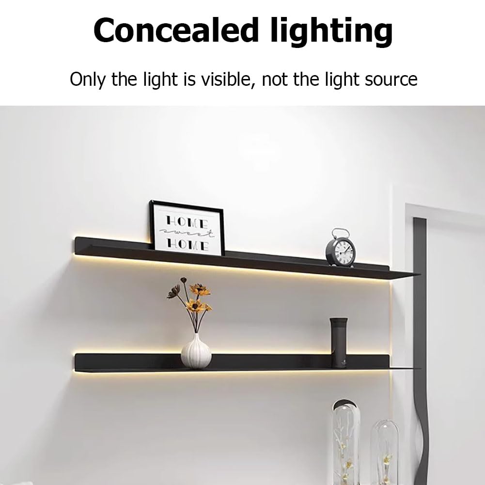 Juego De 2 Estantes Flotantes con Luces LED, Estante De Pared para Exhibición Colgante, Estantes Emisores De Luz Montados En La Pared De Metal,White 120cm